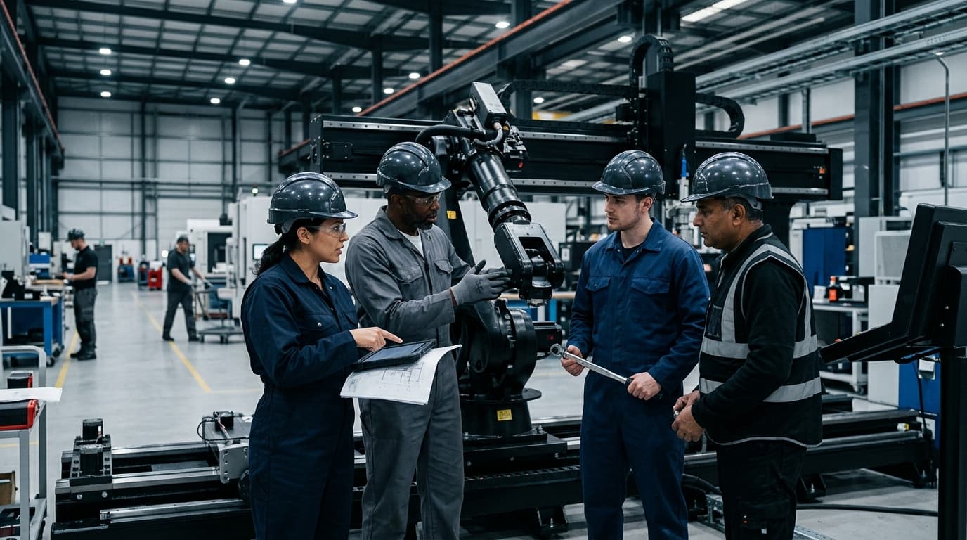 Professional industrial workers collaborating